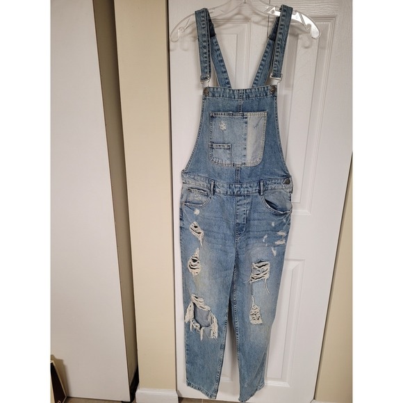 Zara Pants - ZARA Trafaluc Overalls GRUNGE Distressed Blue Hippie‎ Urban Streetwear Sz S